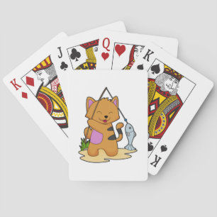 Cat as Fisher with Fishing rod & Fish Poker Cards