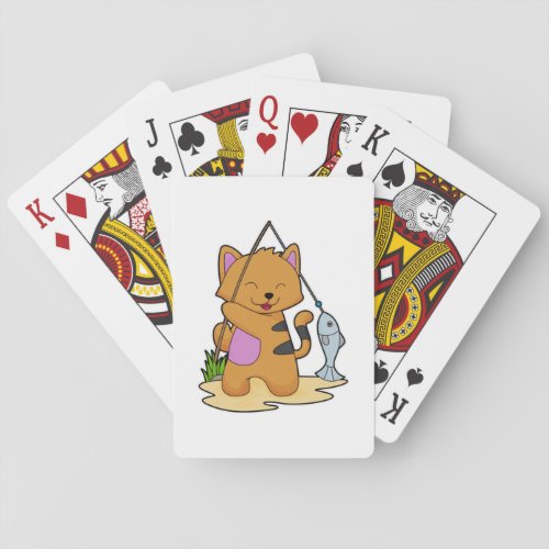 Cat as Fisher with Fishing rod  Fish Poker Cards