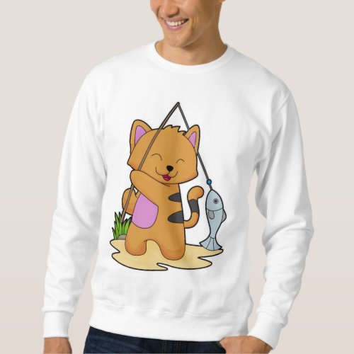 Cat as Fisher with Fishing rod  Fish Sweatshirt