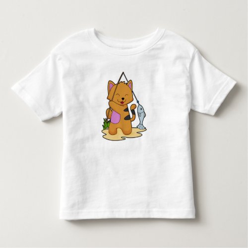 Cat as Fisher with Fishing rod  Fish Toddler T_shirt