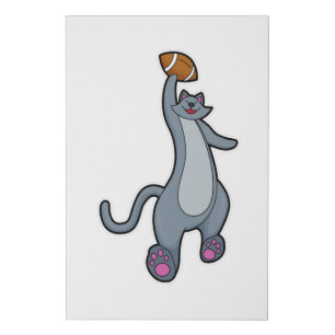 Cat as Football player with Football Faux Canvas Print