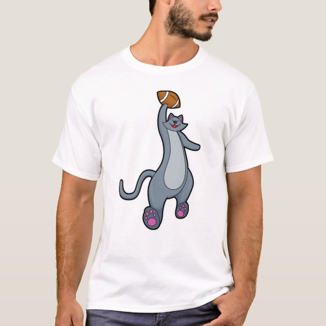 Cat as Football player with Football T-Shirt (Front)