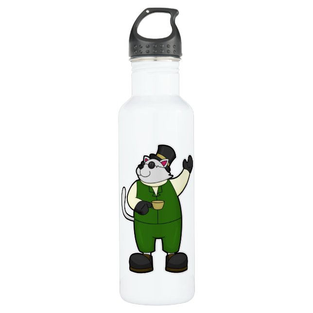Cat as Groom with Coffee & Hat Stainless Steel Water Bottle (Front)