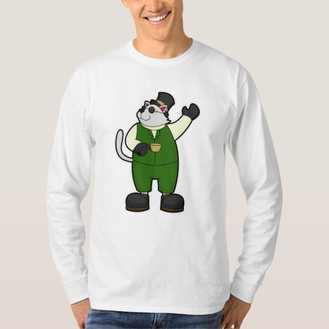 Cat as Groom with Coffee & Hat T-Shirt (Front)