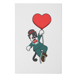 Cat as Groom with Heart Balloon Faux Canvas Print