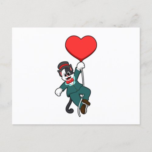 Cat as Groom with Heart Balloon Postcard