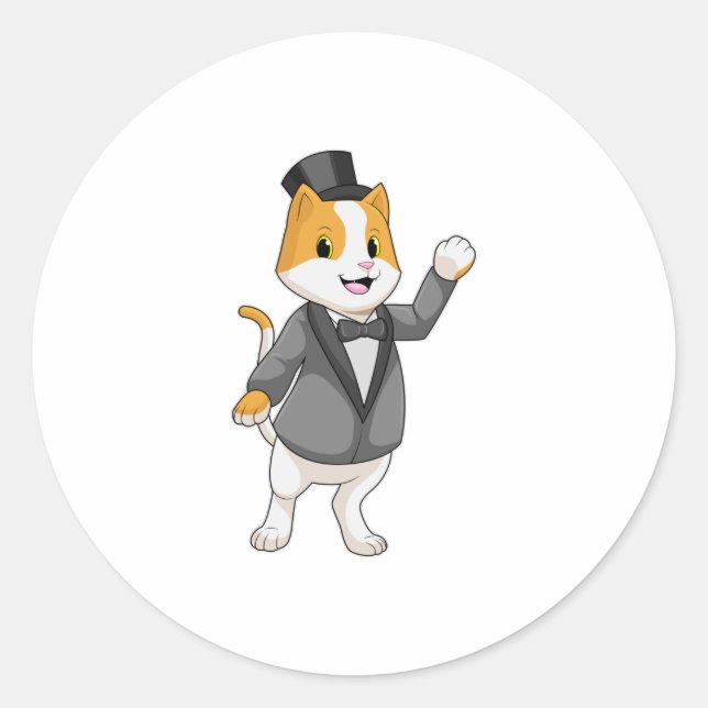 Cat as Groom with Ribbon Classic Round Sticker (Front)