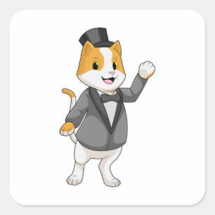 Cat as Groom with Ribbon Square Sticker