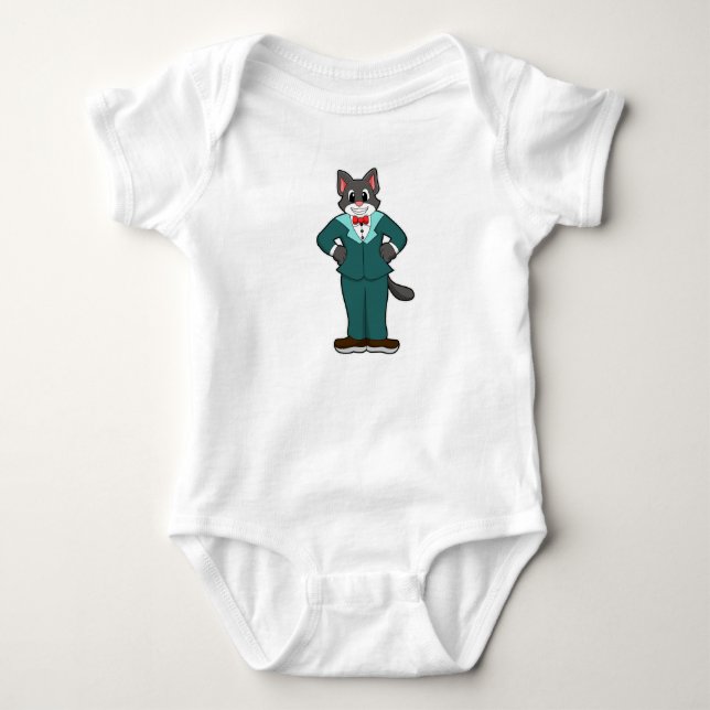 Cat as Groom with Suit & Ribbon Baby Bodysuit (Front)