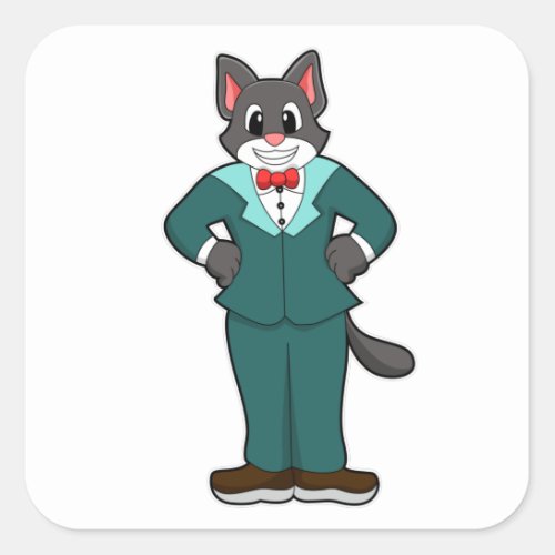 Cat as Groom with Suit  Ribbon Square Sticker