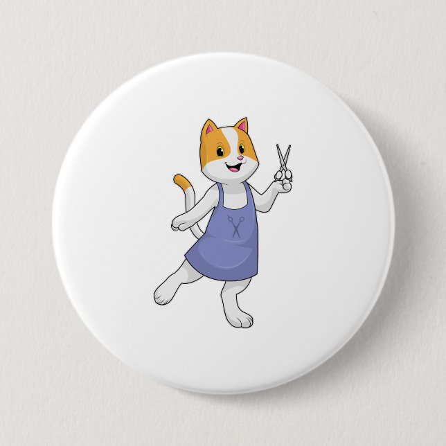 Cat as Hair stylist with Scissors Button (Front)