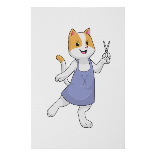 Cat as Hair stylist with Scissors Faux Canvas Print (Front)