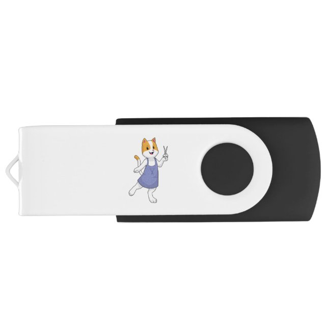 Cat as Hair stylist with Scissors Flash Drive (Back)