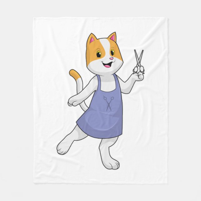 Cat as Hair stylist with Scissors Fleece Blanket (Front)
