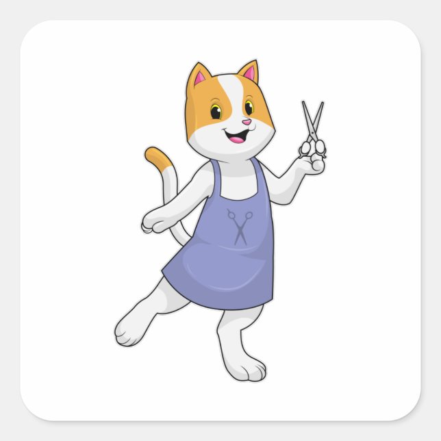 Cat as Hair stylist with Scissors Square Sticker (Front)