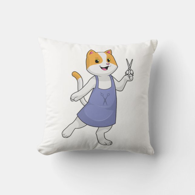 Cat as Hair stylist with Scissors Throw Pillow (Front)