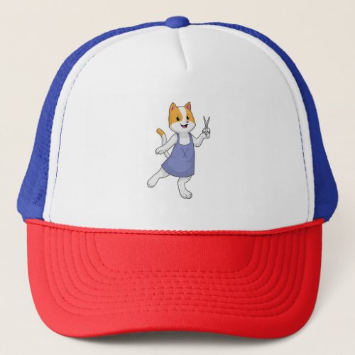 Cat as Hair stylist with Scissors Trucker Hat