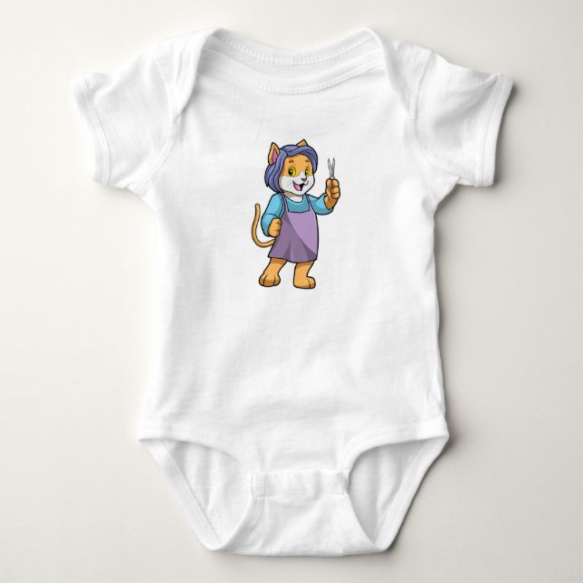 Cat as Hairdresser with Scissors Baby Bodysuit (Front)