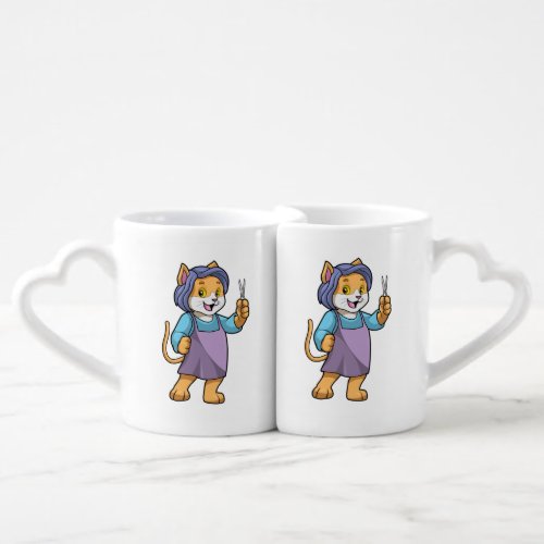 Cat as Hairdresser with Scissors Coffee Mug Set