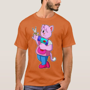 Cat as Hairdresser with Scissors Hair dryer T-Shirt