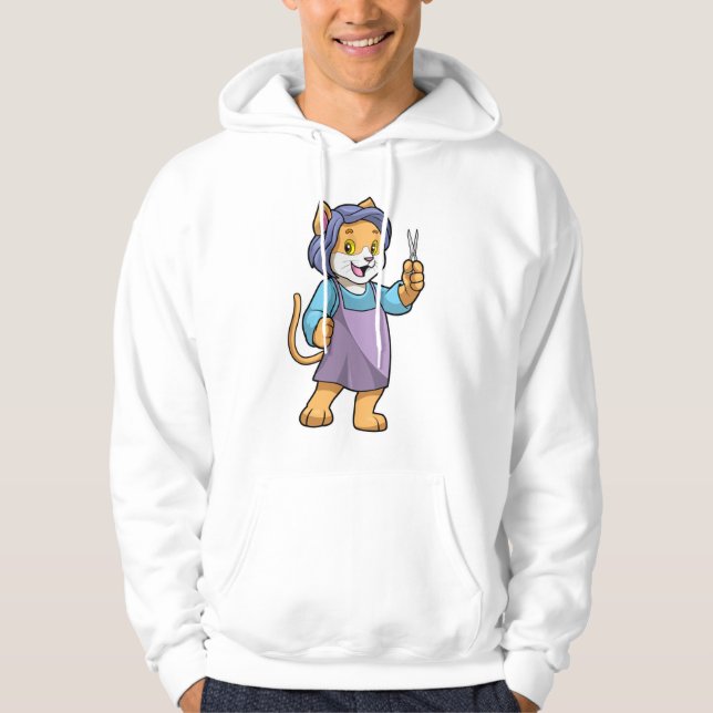 Cat as Hairdresser with Scissors Hoodie (Front)