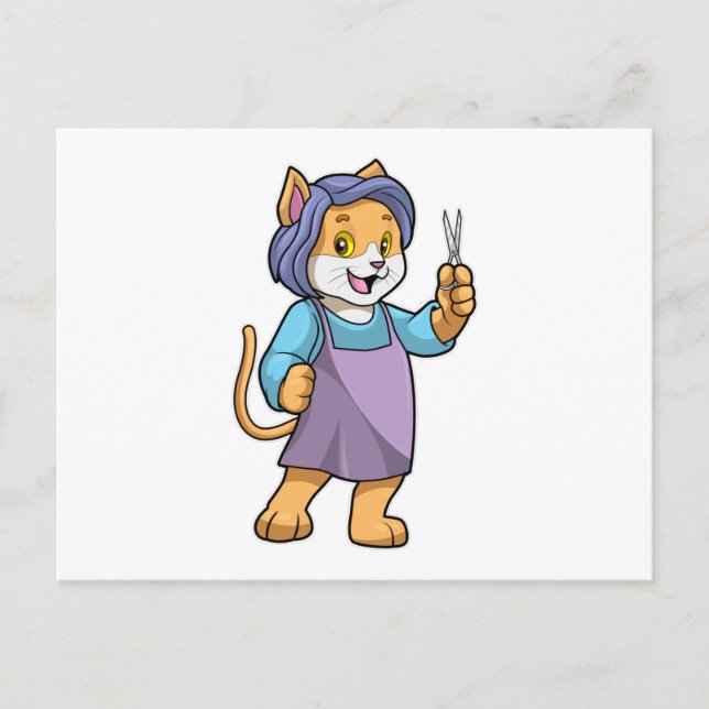 Cat as Hairdresser with Scissors Postcard (Front)