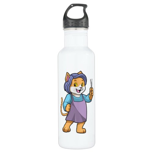 Cat as Hairdresser with Scissors Stainless Steel Water Bottle