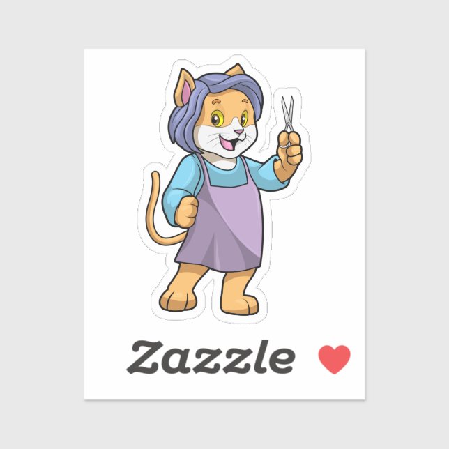 Cat as Hairdresser with Scissors Sticker (Sheet)