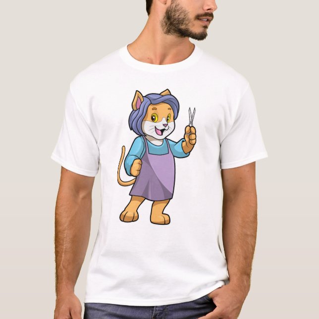 Cat as Hairdresser with Scissors T-Shirt (Front)