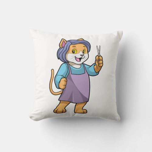 Cat as Hairdresser with Scissors Throw Pillow