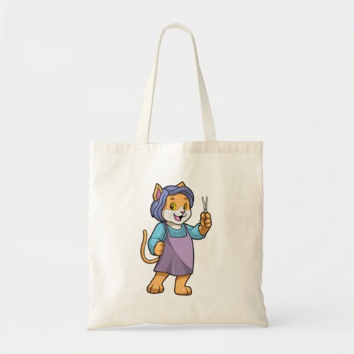 Cat as Hairdresser with Scissors Tote Bag