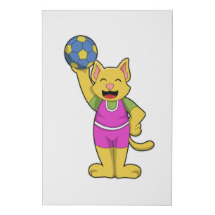 Cat as Handball player with Handball Faux Canvas Print