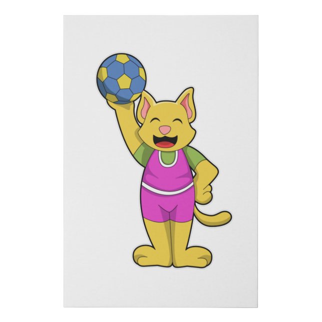 Cat as Handball player with Handball Faux Canvas Print (Front)