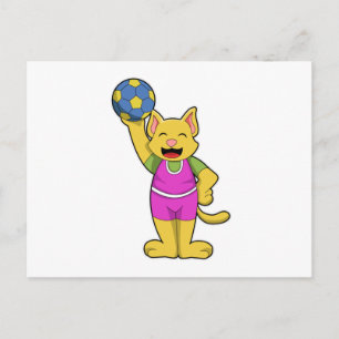 Cat as Handball player with Handball Postcard