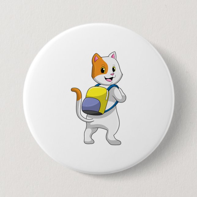 Cat as Hiker with Backpack Button (Front)