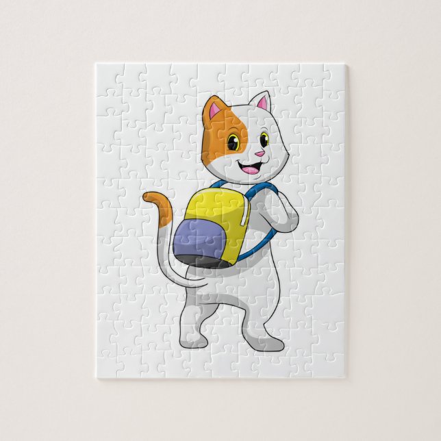 Cat as Hiker with Backpack Jigsaw Puzzle (Vertical)