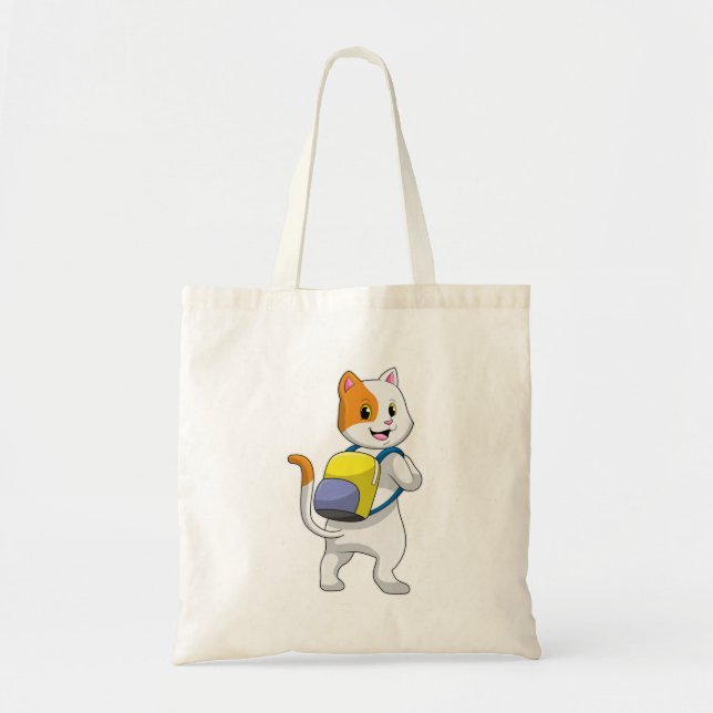 Cat as Hiker with Backpack Tote Bag (Front)