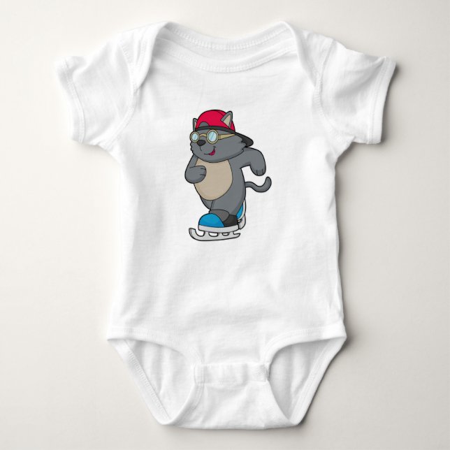 Cat as Ice Skater with Ice skates Baby Bodysuit (Front)