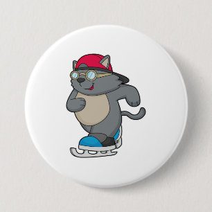 Cat as Ice Skater with Ice skates Button