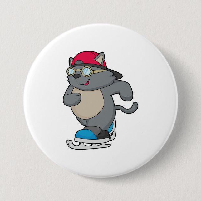 Cat as Ice Skater with Ice skates Button (Front)