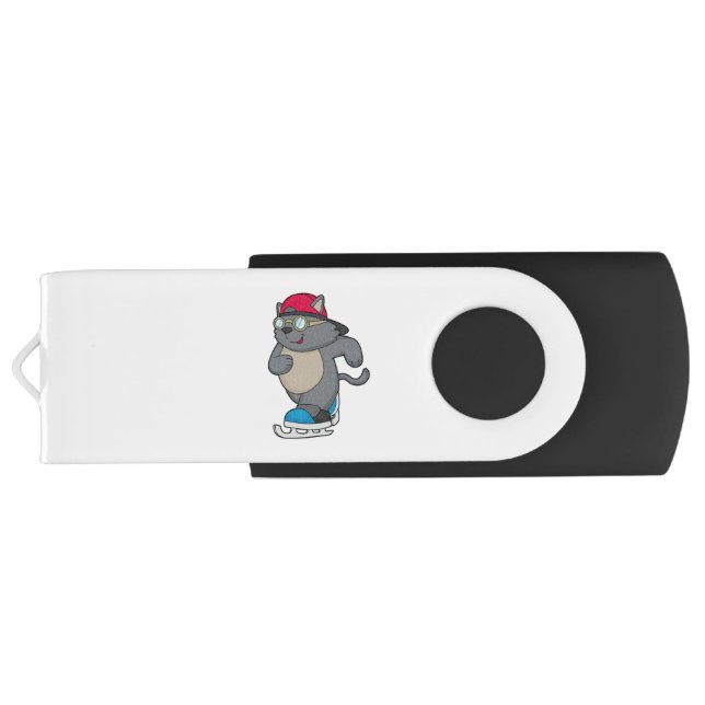 Cat as Ice Skater with Ice skates Flash Drive (Back)