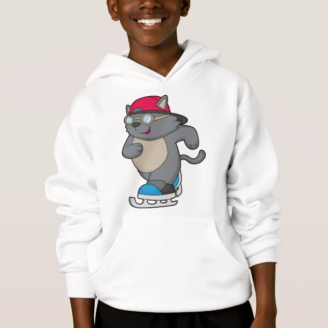 Cat as Ice Skater with Ice skates Hoodie (Front)