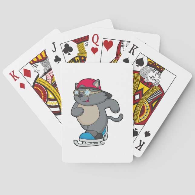 Cat as Ice Skater with Ice skates Poker Cards (Back)