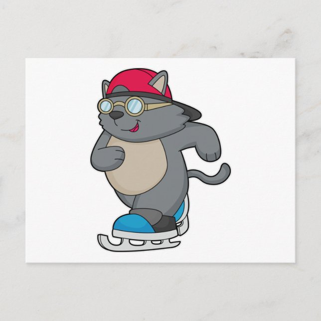 Cat as Ice Skater with Ice skates Postcard (Front)