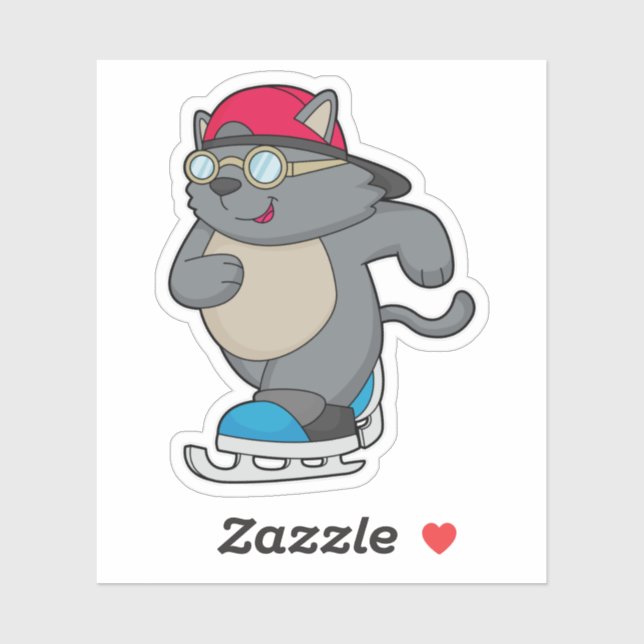 Cat as Ice Skater with Ice skates Sticker (Sheet)