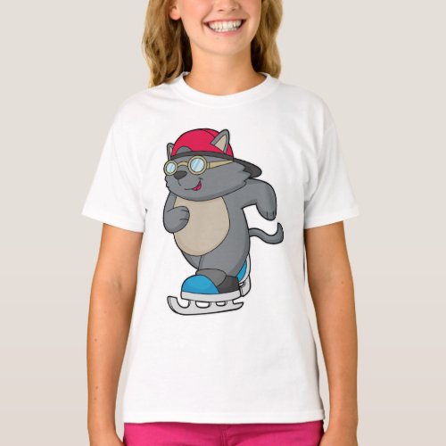 Cat as Ice Skater with Ice skates T_Shirt