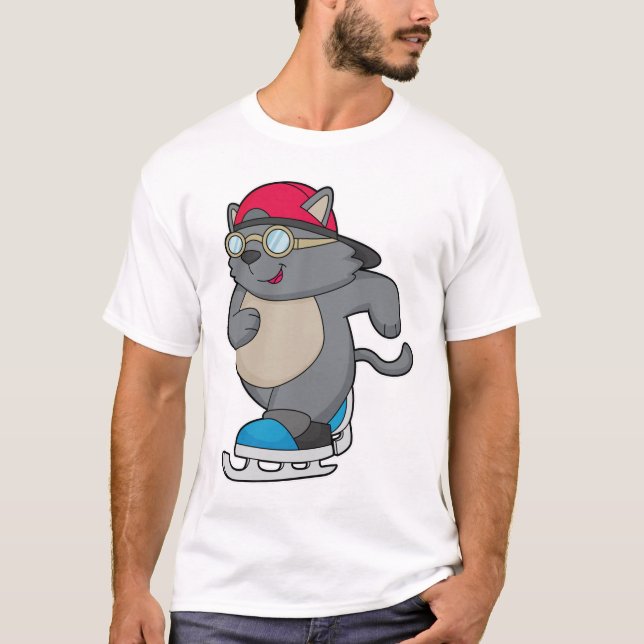 Cat as Ice Skater with Ice skates T-Shirt (Front)