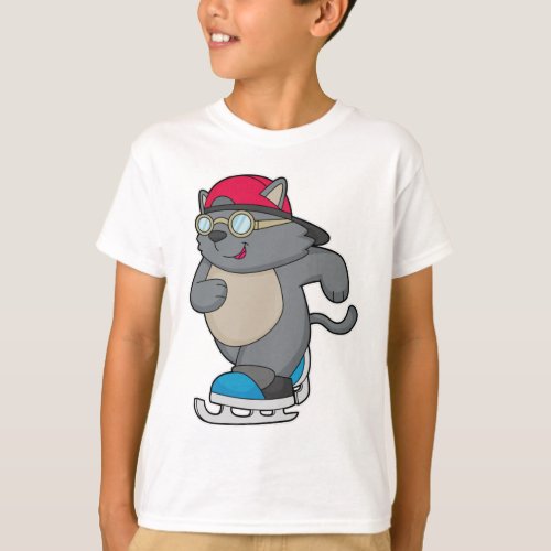 Cat as Ice Skater with Ice skates T_Shirt