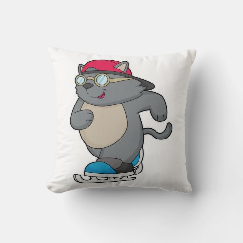 Cat as Ice Skater with Ice skates Throw Pillow