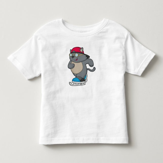 Cat as Ice Skater with Ice skates Toddler T-shirt (Front)